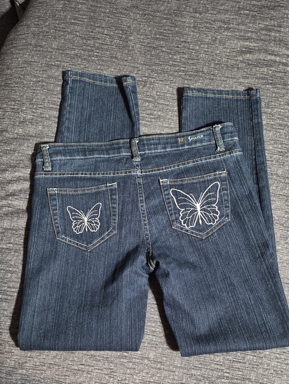 Vintage BiBi Dark Blue Bootcut Jeans with White Butterfly Pocket Embroidery - Picture 1 of 8